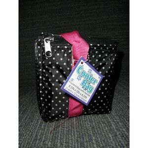 NEW (LOT X 2) INSULATED COOLER BAGS, STRAP, BLACK POLKA DOTS (8.5" X 5" X 6.5")
